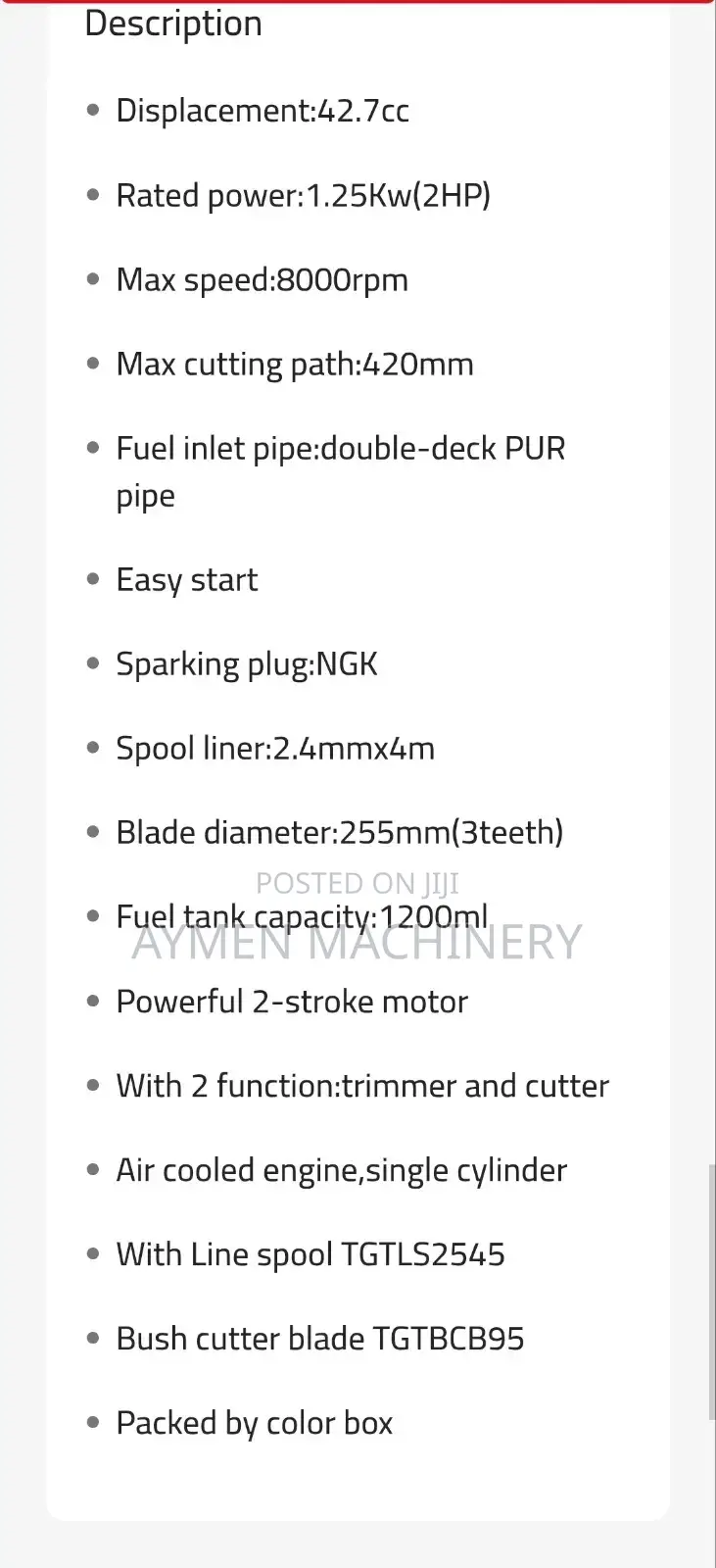 Total Gasoline Grass Trimmer Cutter 1.25kw 42.7cc ሳር ማጨጃ