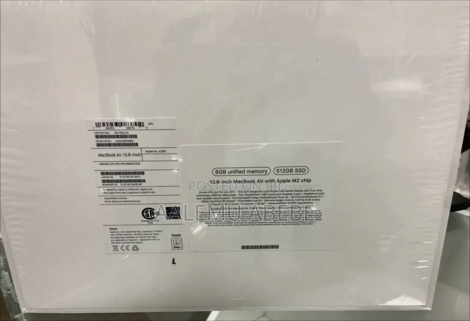 New Laptop Apple MacBook Air 2022 M2 8GB Apple M2 SSD 512GB