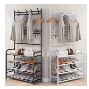 Photo - Space-Saving Floor Clothes Rack With Double Hook Design