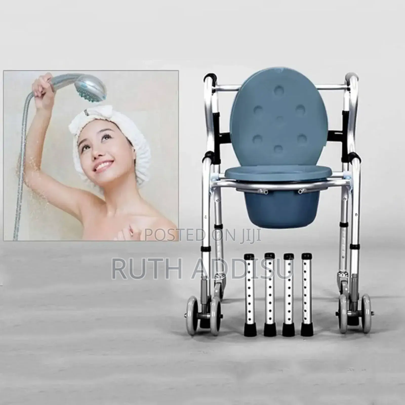 Commode With Four Wheel Toilet Chair