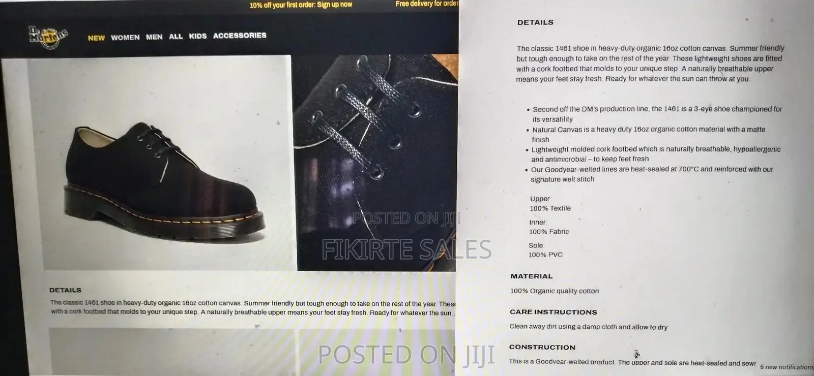 Dr Martens Shoes 1461 Style - Black Canvas - Uk10/Eu45/Us11