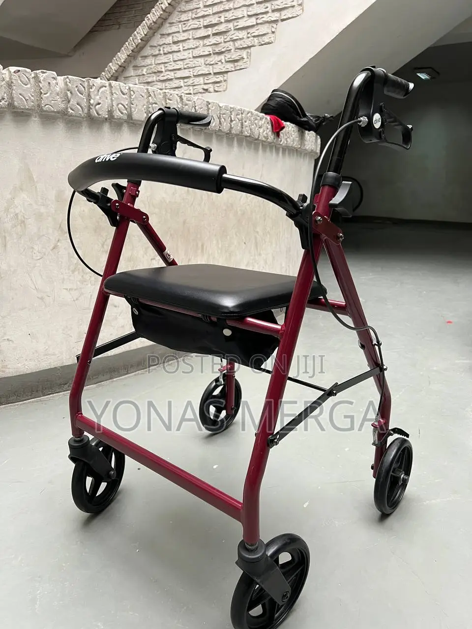Walker With Seat Chair٧٨folding Aluminium Rollator - Red፼ወከር