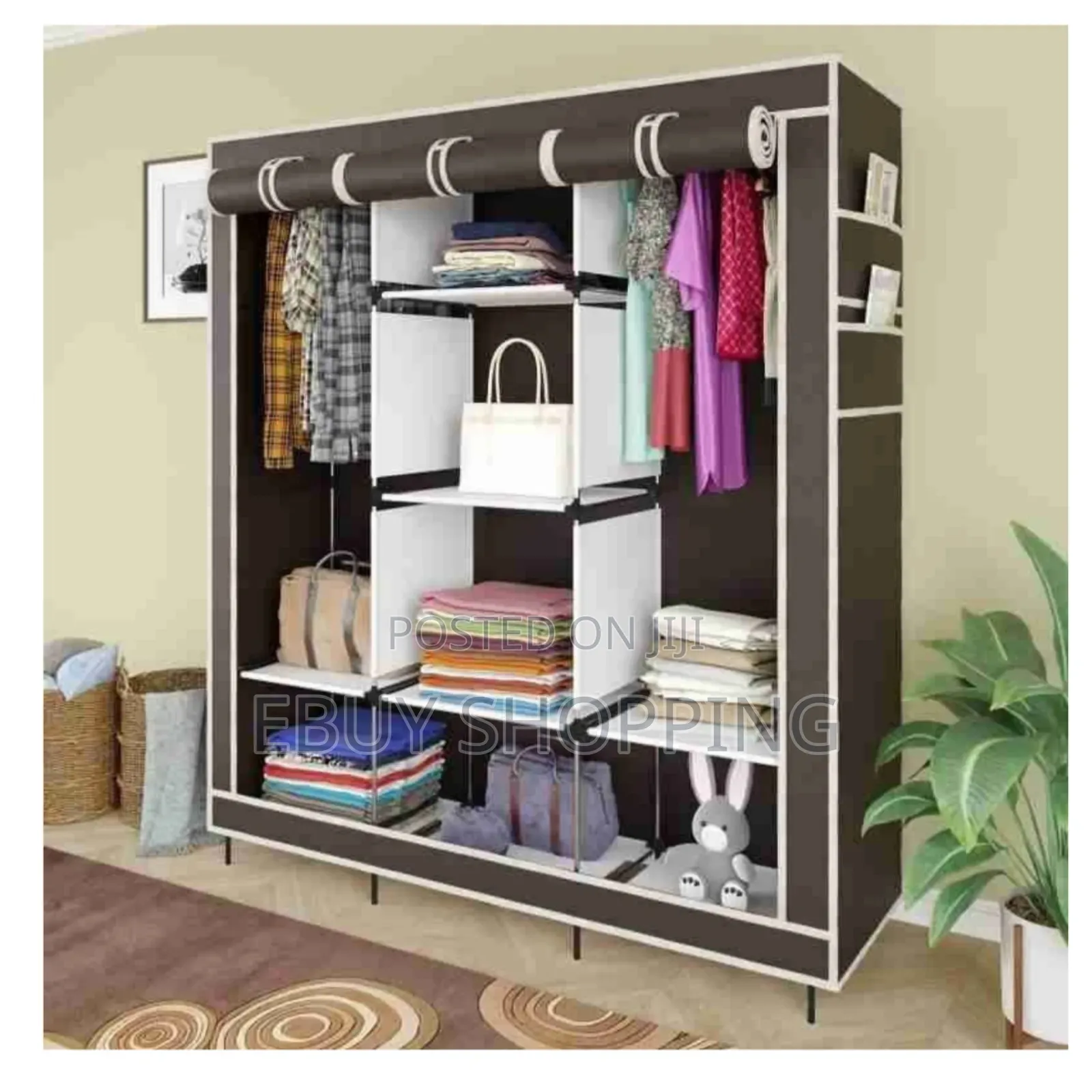 **Sleek Metal-Tube Frame Closet With Zipper Shield**