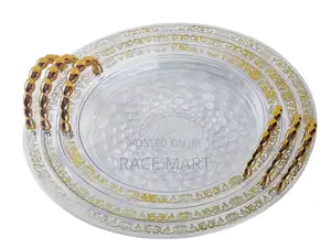 3 Sets Serving Acrylic Tray With Golden Handle