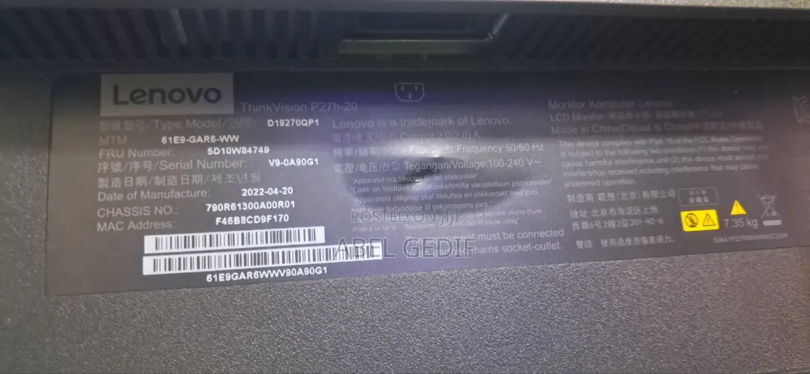 Lenovo Thinkvision Monitor 27 Inch