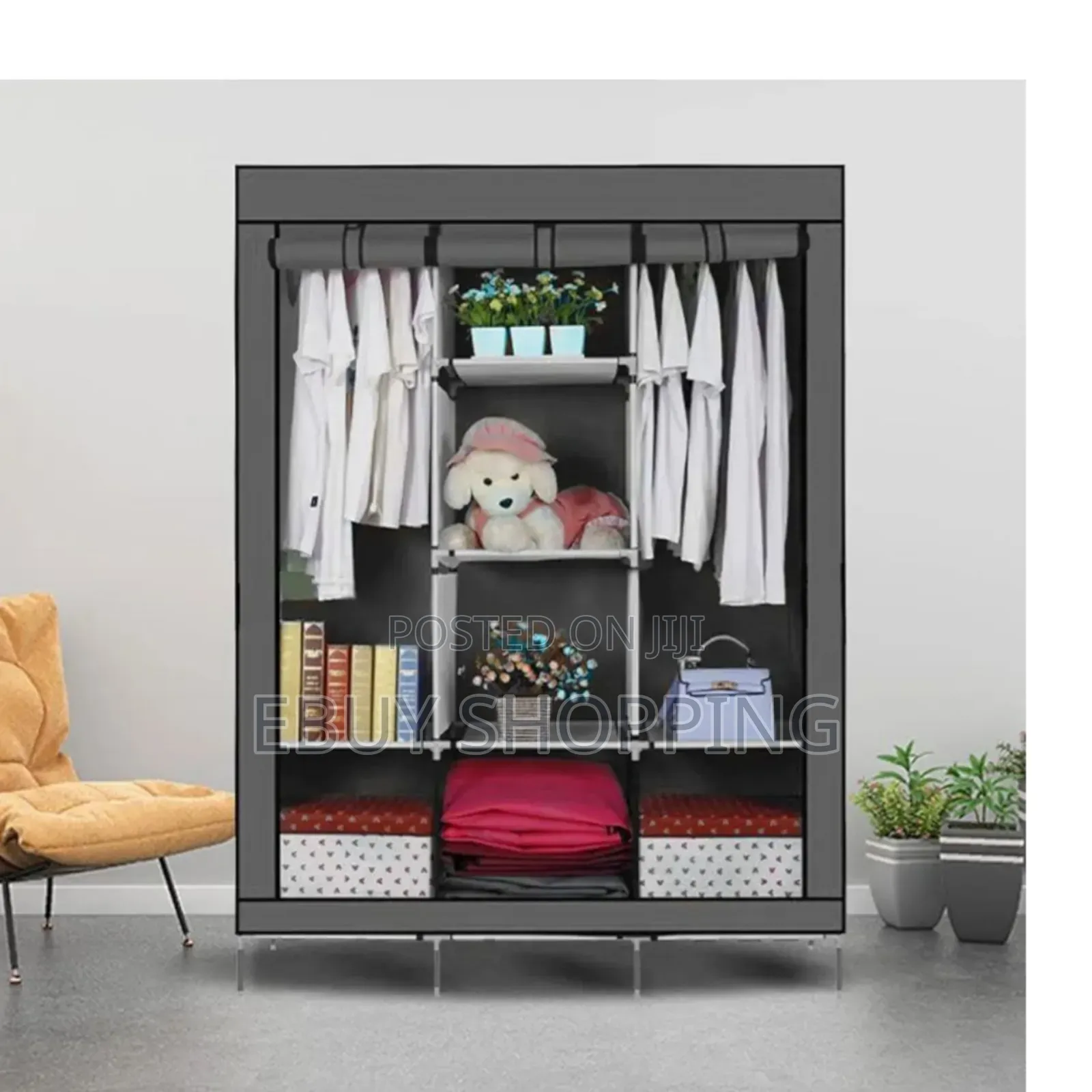 **Versatile Mobile Wardrobe – Easy Setup, Elegant Finish**