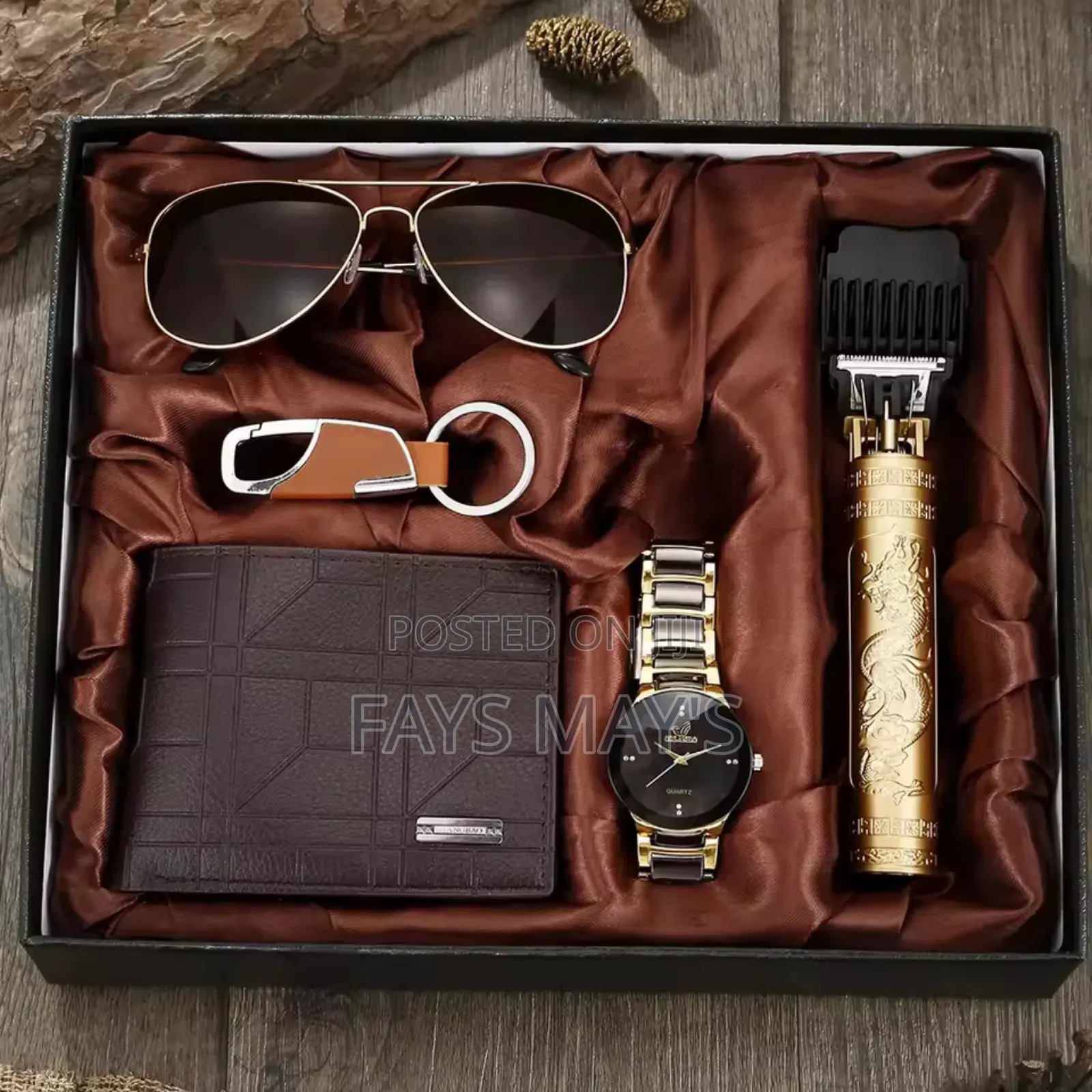 Business Round Disk Quartz Watch Steel 5-Piece Gift Box Set