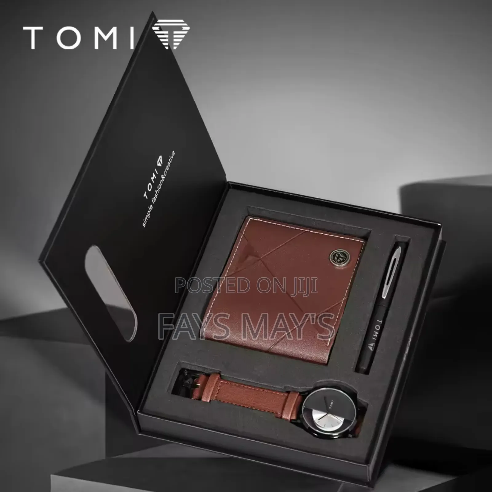 Tomi 3pcs Luxury Business Gift Box Set Men Watch Wallet Gift