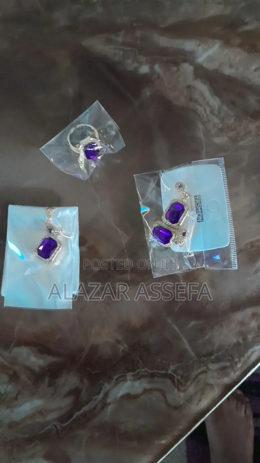 Purple Stone Necklace +Earrings +Ring