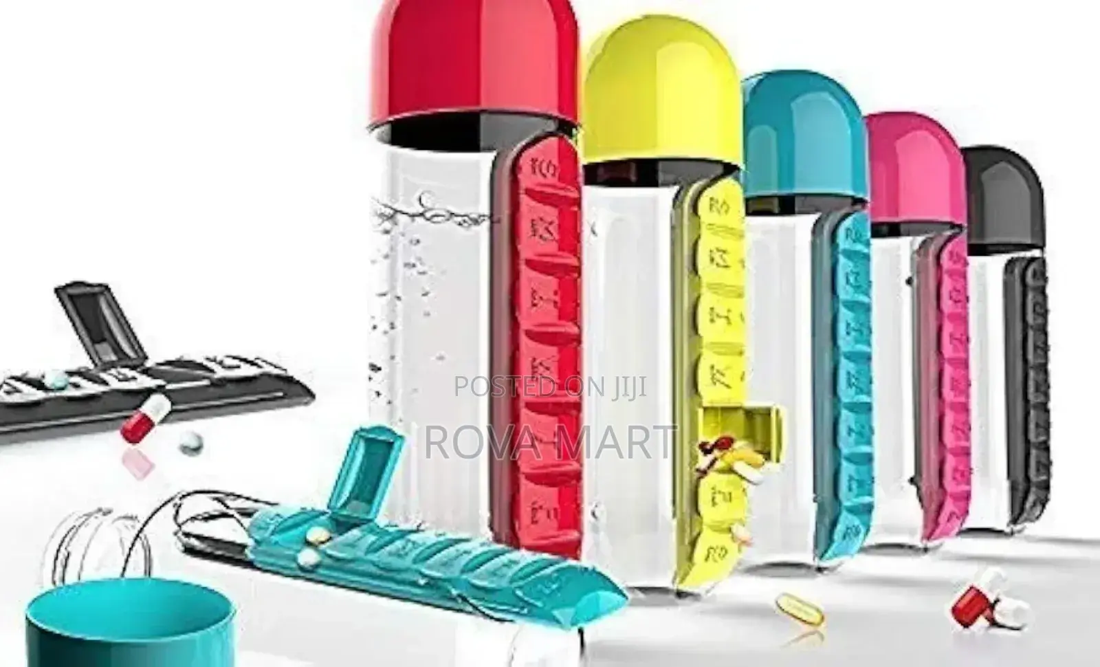 Pill and Vitamin Organizer With Water Bottle
