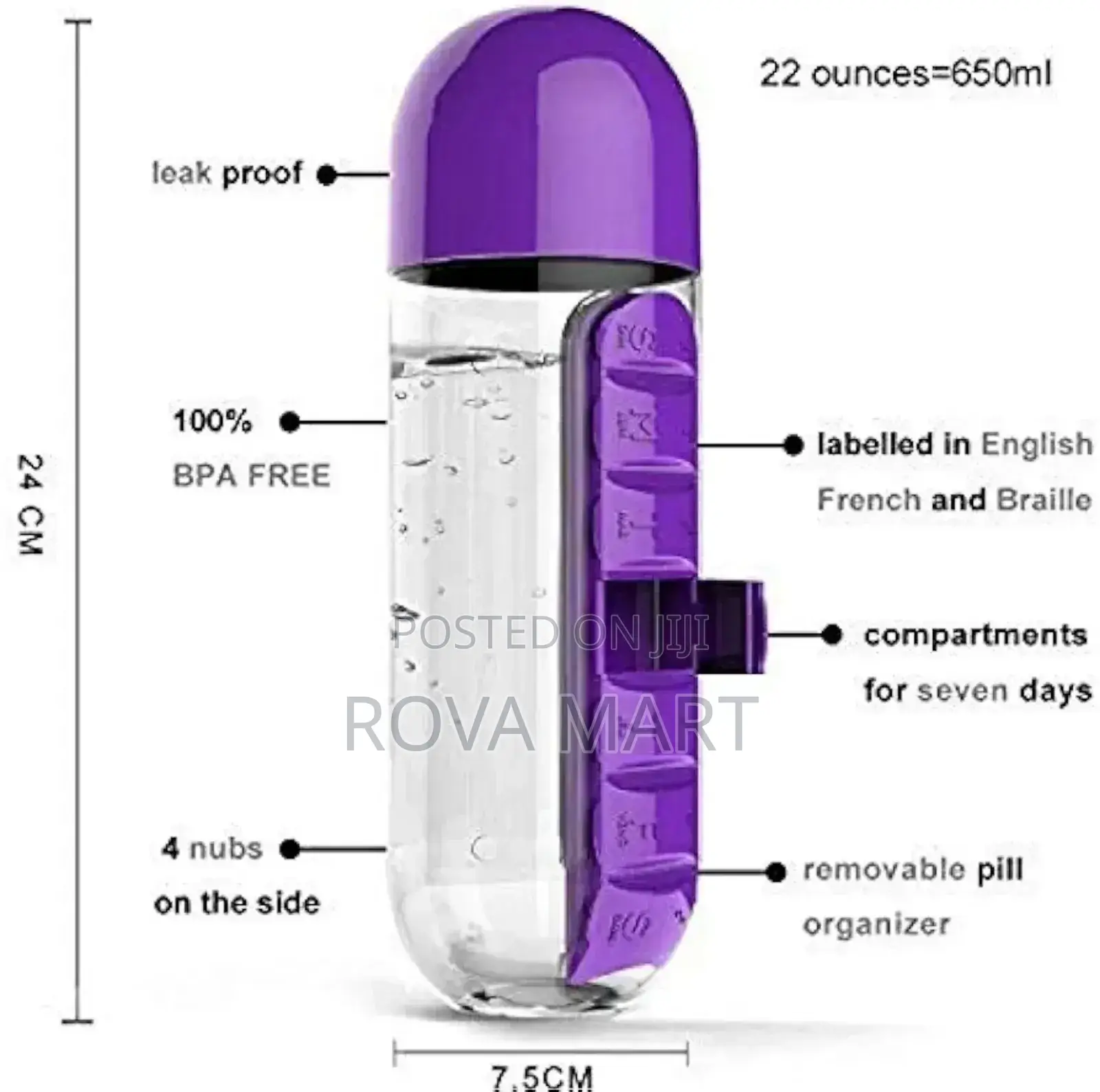 Pill and Vitamin Organizer With Water Bottle