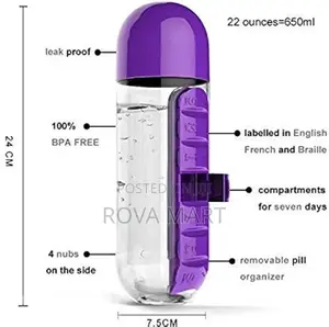 Pill and Vitamin Organizer With Water Bottle