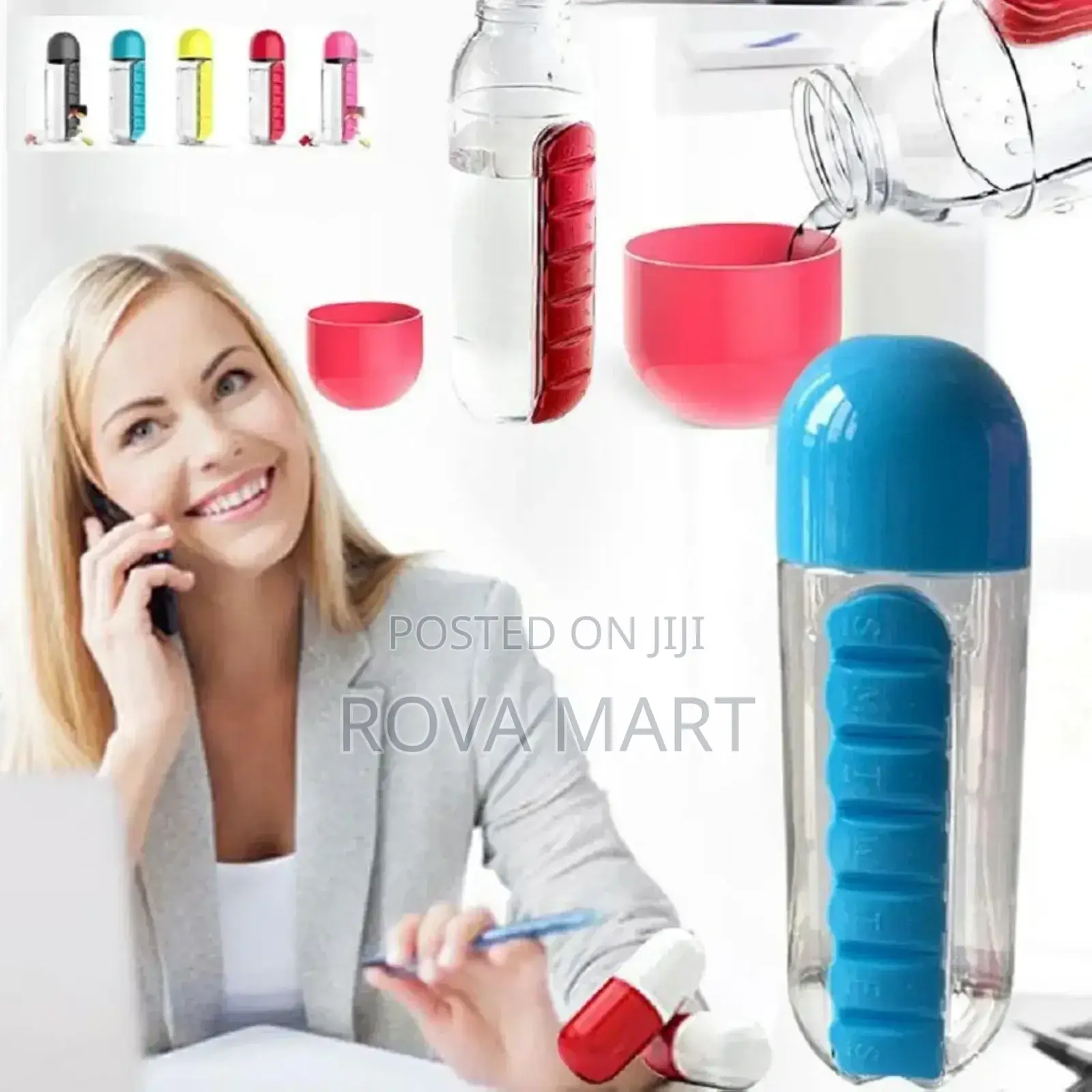 Pill and Vitamin Organizer With Water Bottle