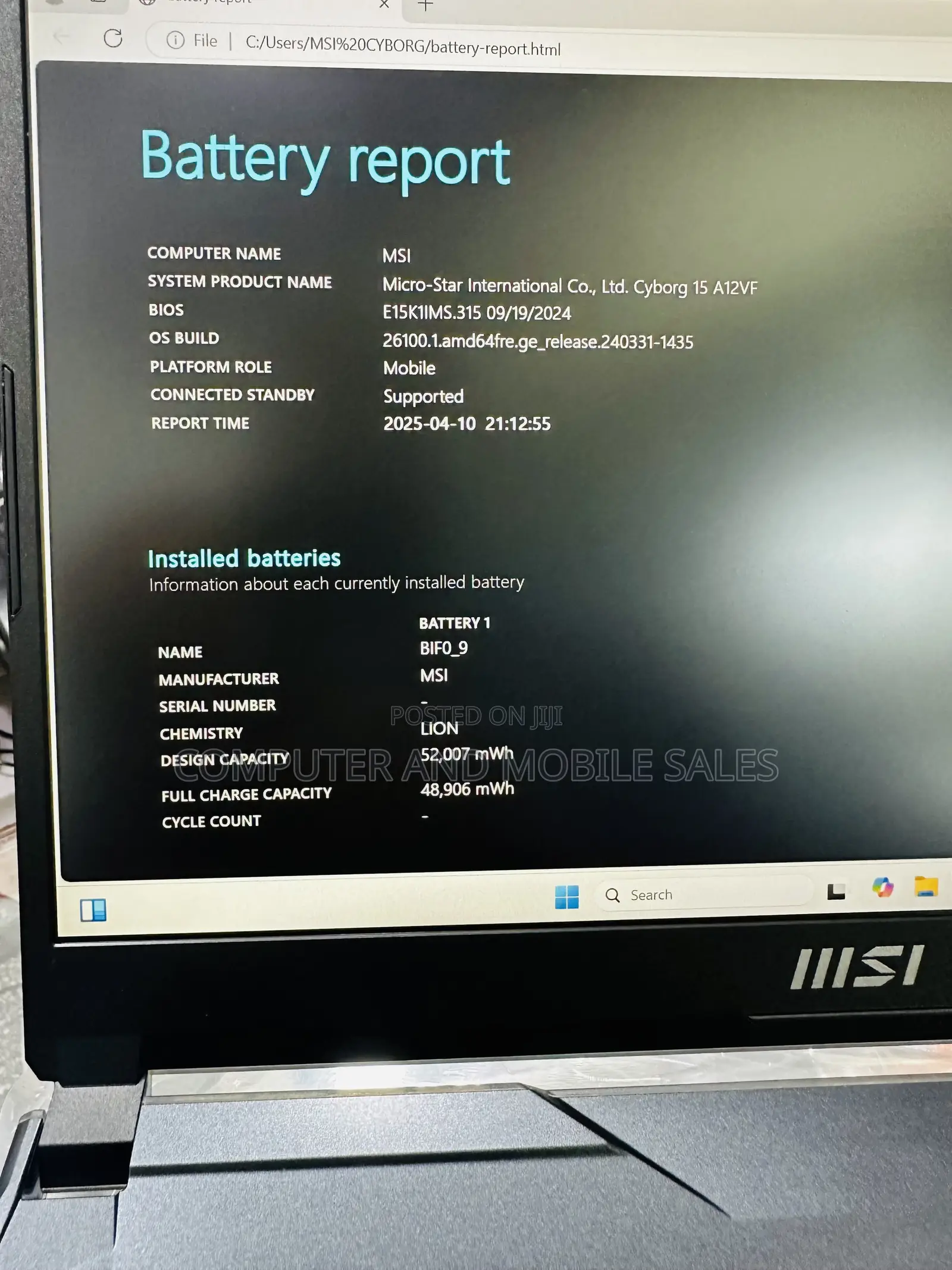 New Laptop MSI Cyborg 15 16GB Intel Core I7 HDD+SSD 512GB