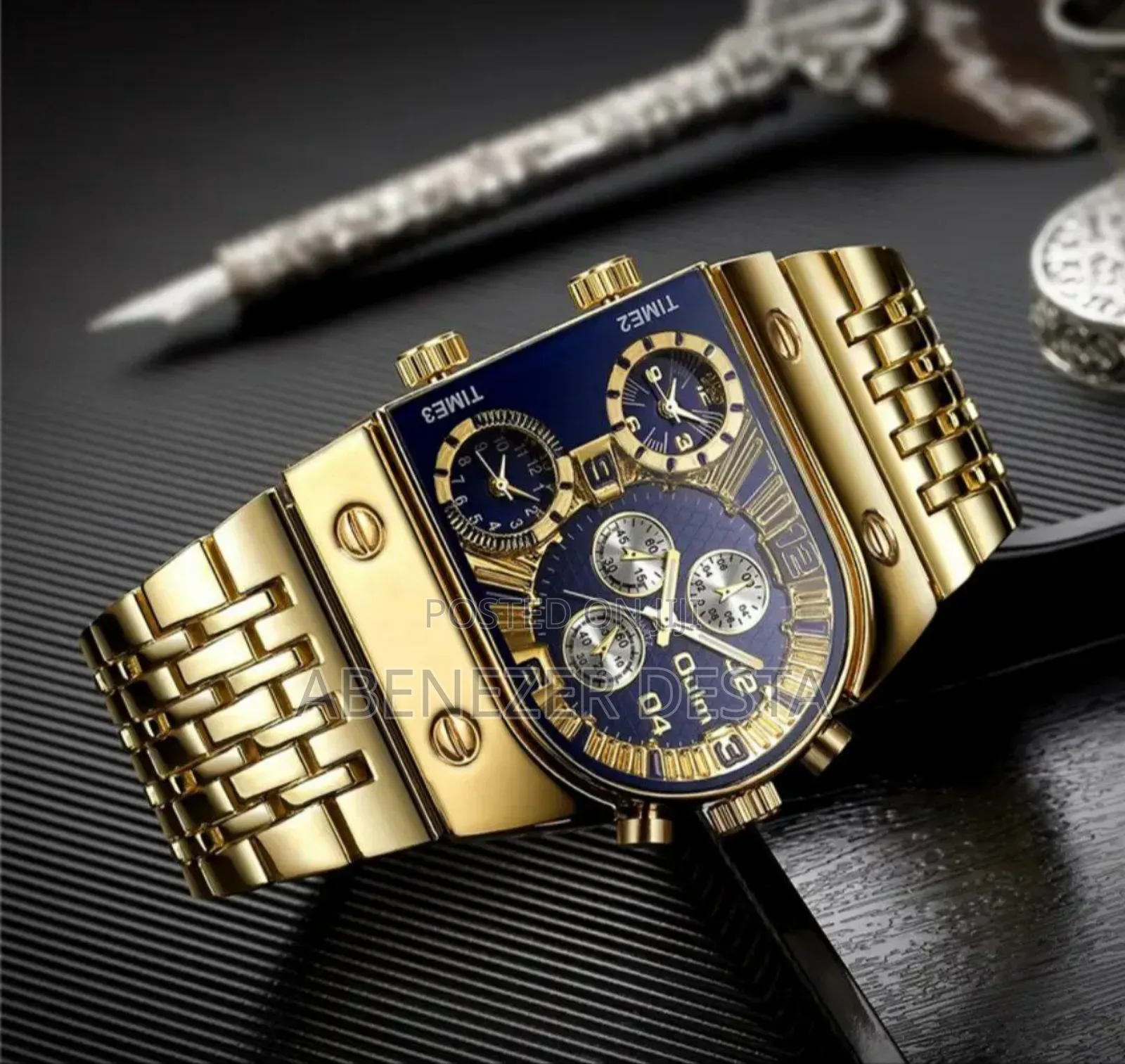 Top Brand Oulm Full Gold Steel Quartz Wrist Watch 3 Time