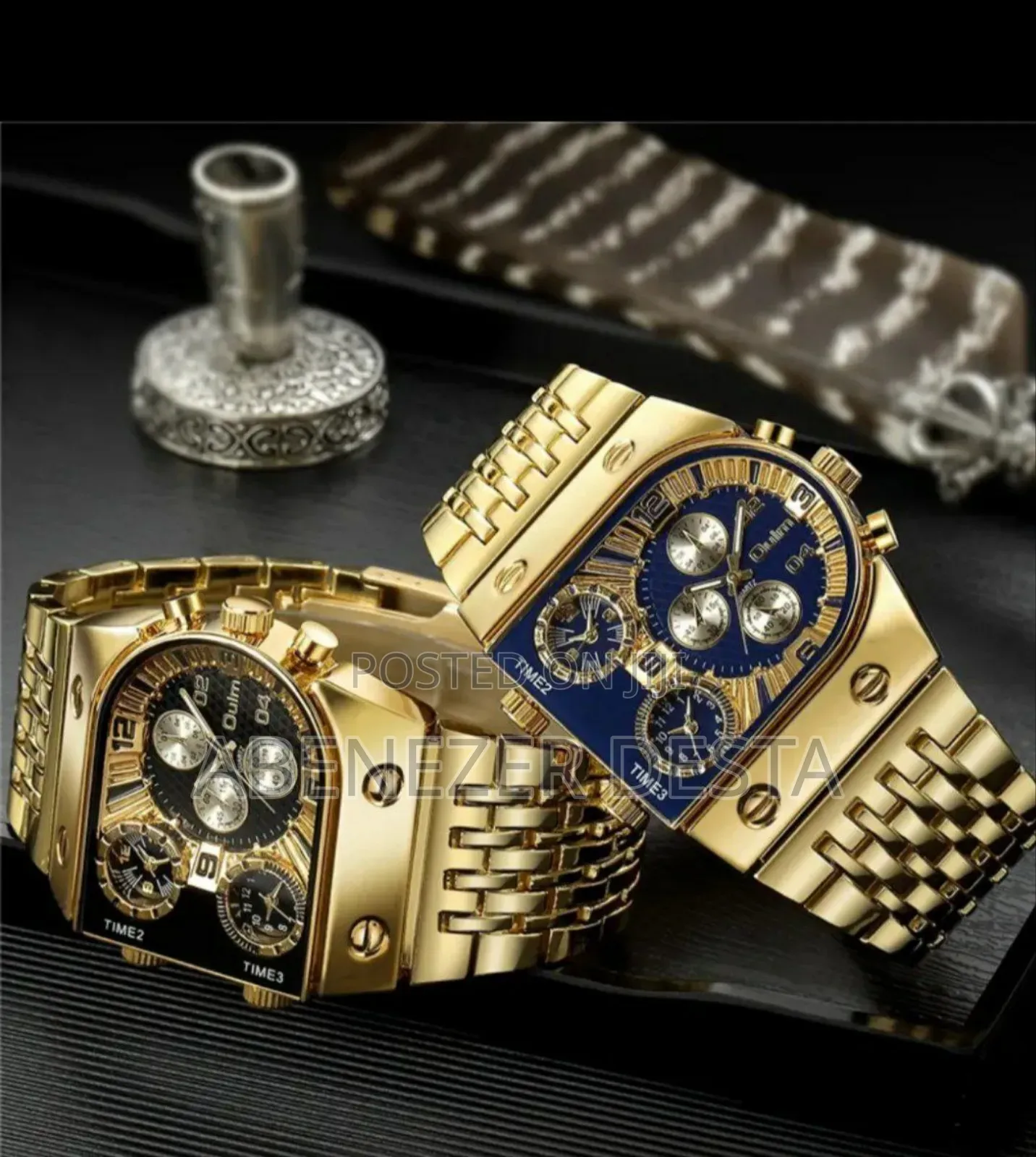 Top Brand Oulm Full Gold Steel Quartz Wrist Watch 3 Time