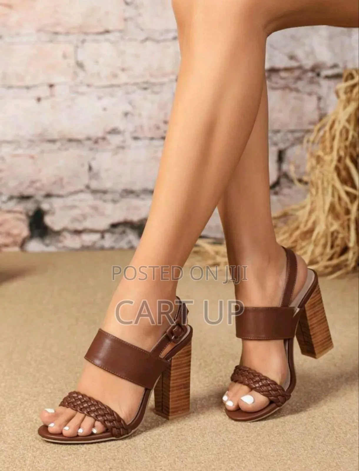 Simple Brown Slingback Heeled Sandal