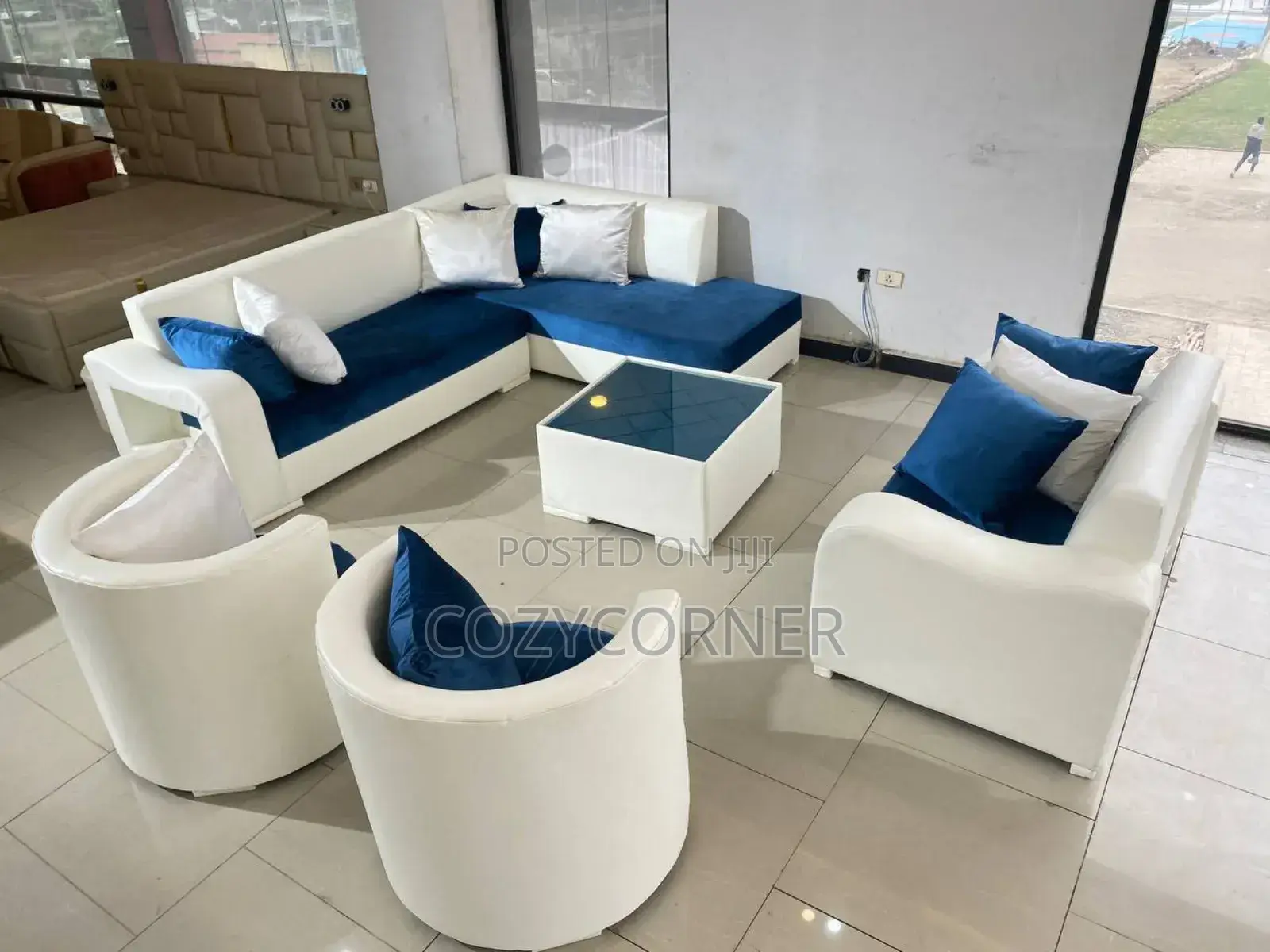 L Shape + 2 Seater+ 2 Mini King Size.