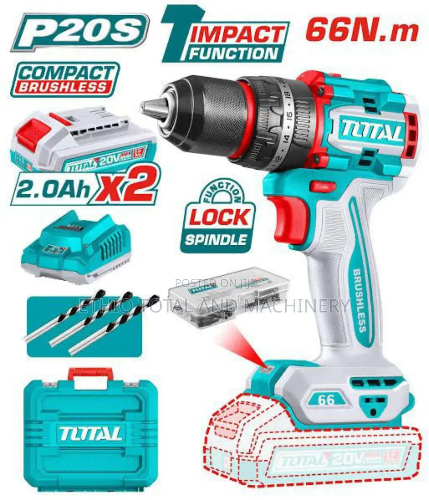 Total Charger Drill 20v 66nm Brushless Maya Tools