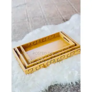 Photo - Multifunctional 3 Pieces Serving Tray Set Bamboo