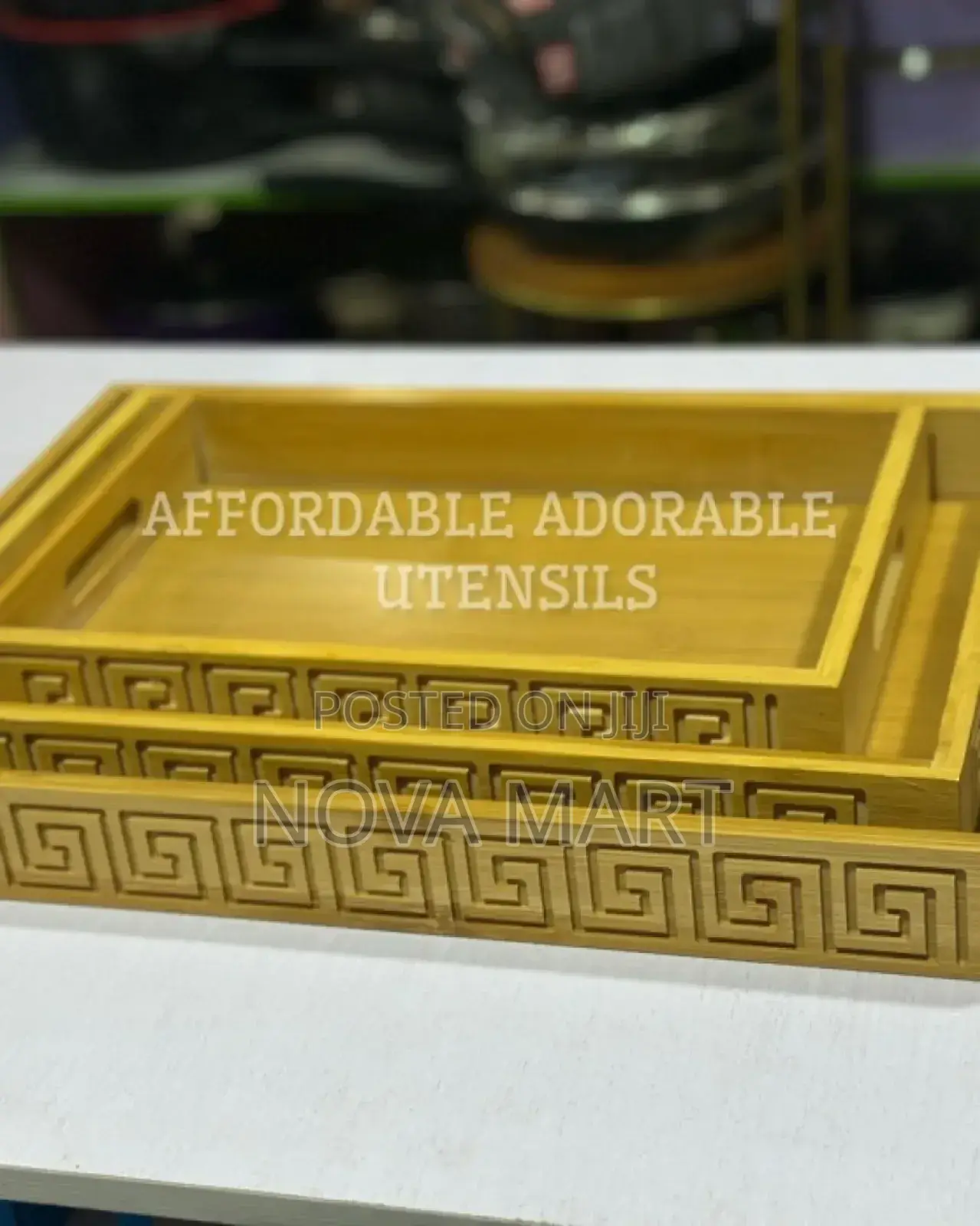 Multifunctional 3 Pieces Serving Tray Set Bamboo