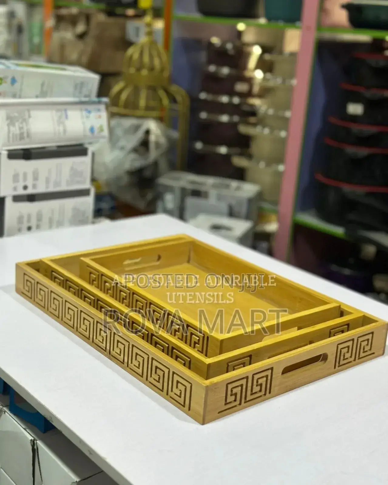 Multifunctional 3 Pieces Serving Tray Set Bamboo