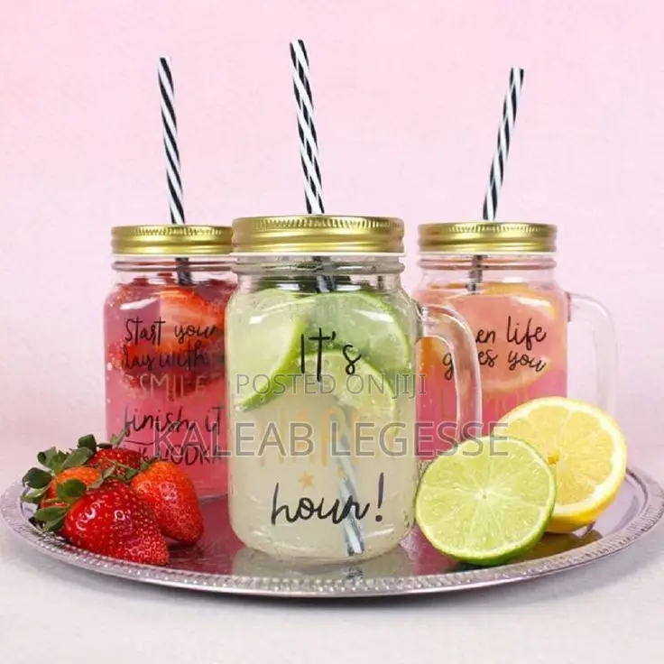 Vintage Mason Glass Drinking Jar With Straw