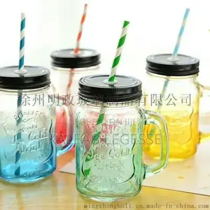 Vintage Mason Glass Drinking Jar With Straw