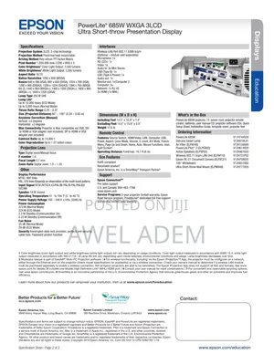 Epson Powerlite 685w Wxga 3lcd Smart Projector 3,500 Lumens