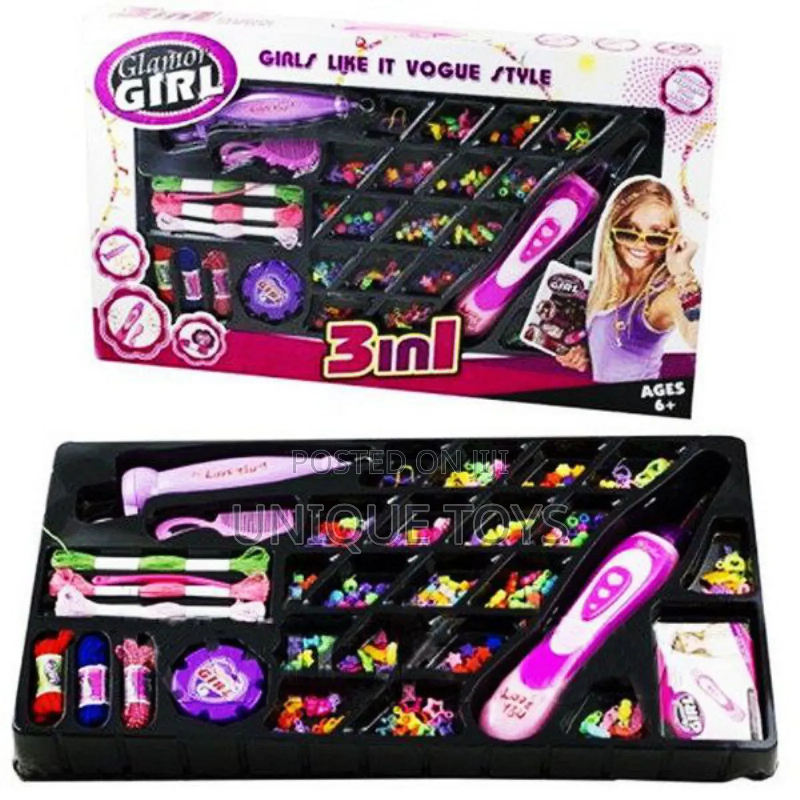 3-in-1 Glamor Hair Chain Bracelet Girl's Own Creation Set