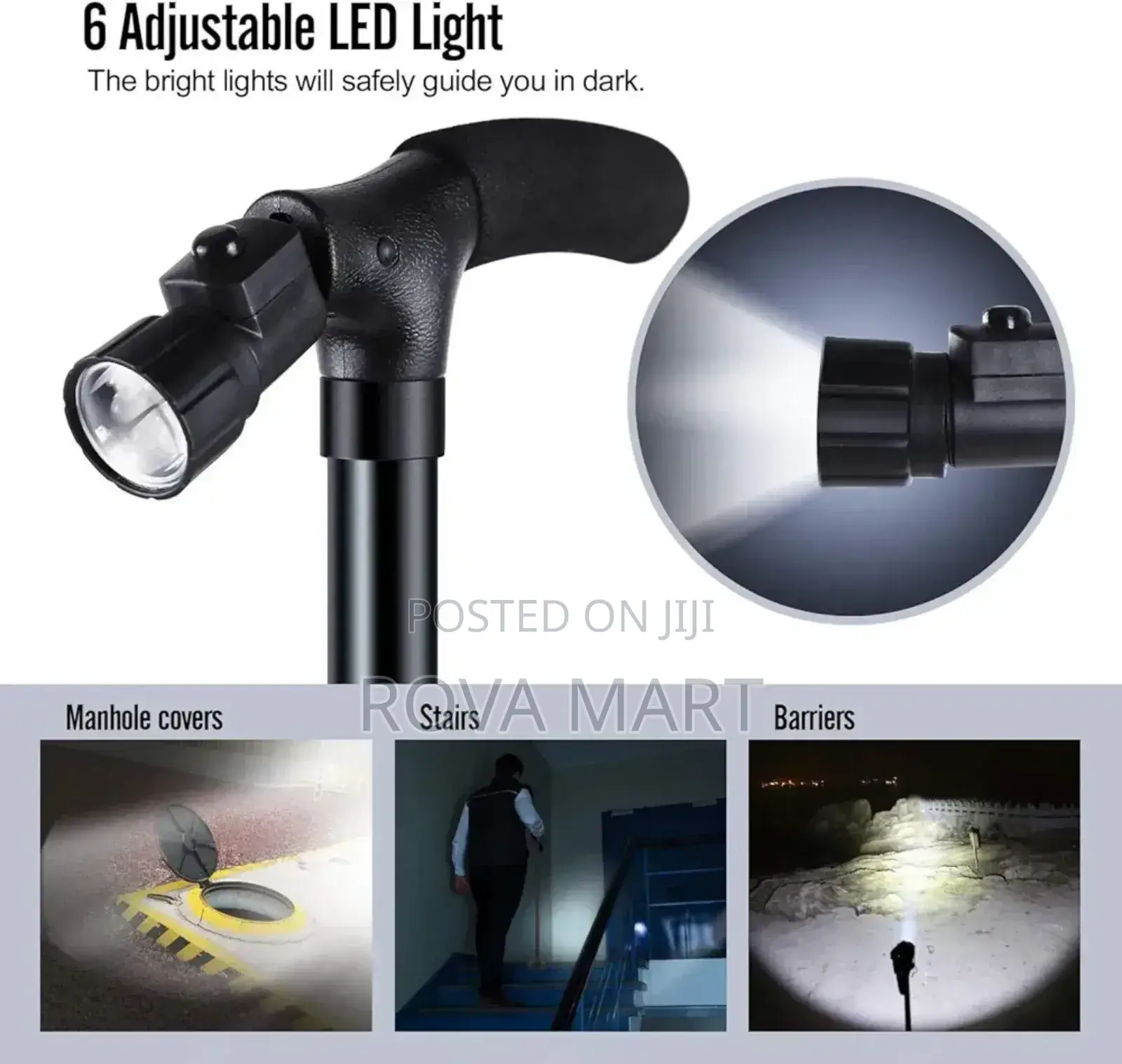 Adjustable Anti-Slip Walking Stick With Led Light