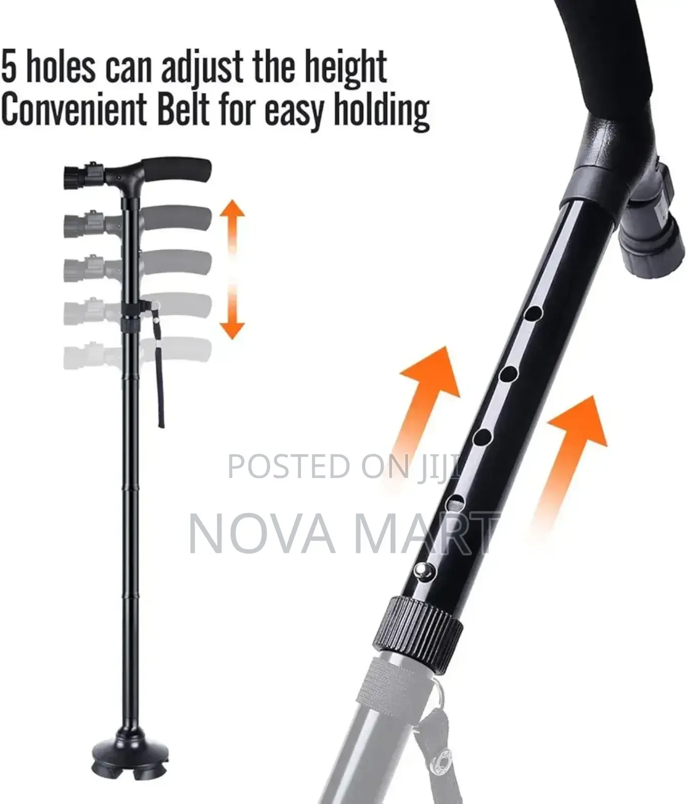 Adjustable Anti-Slip Walking Stick With Led Light