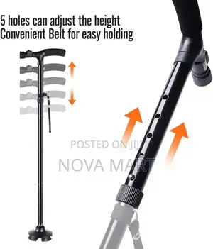 Adjustable Anti-Slip Walking Stick With Led Light