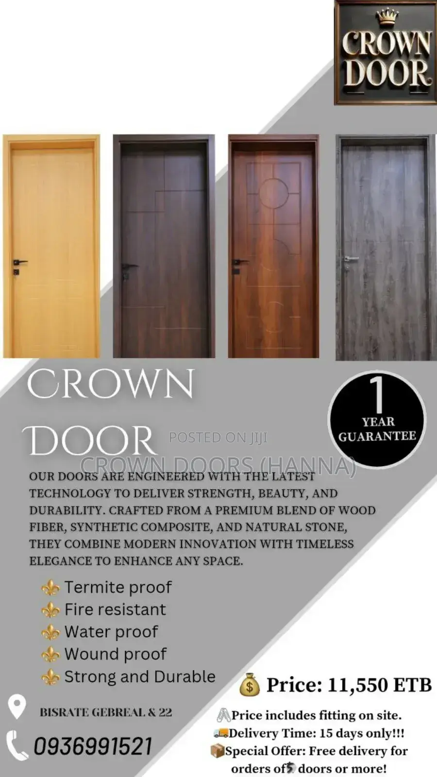 Engineered Wooden Door Made of Lime Stone, Wood Fiber Chem.