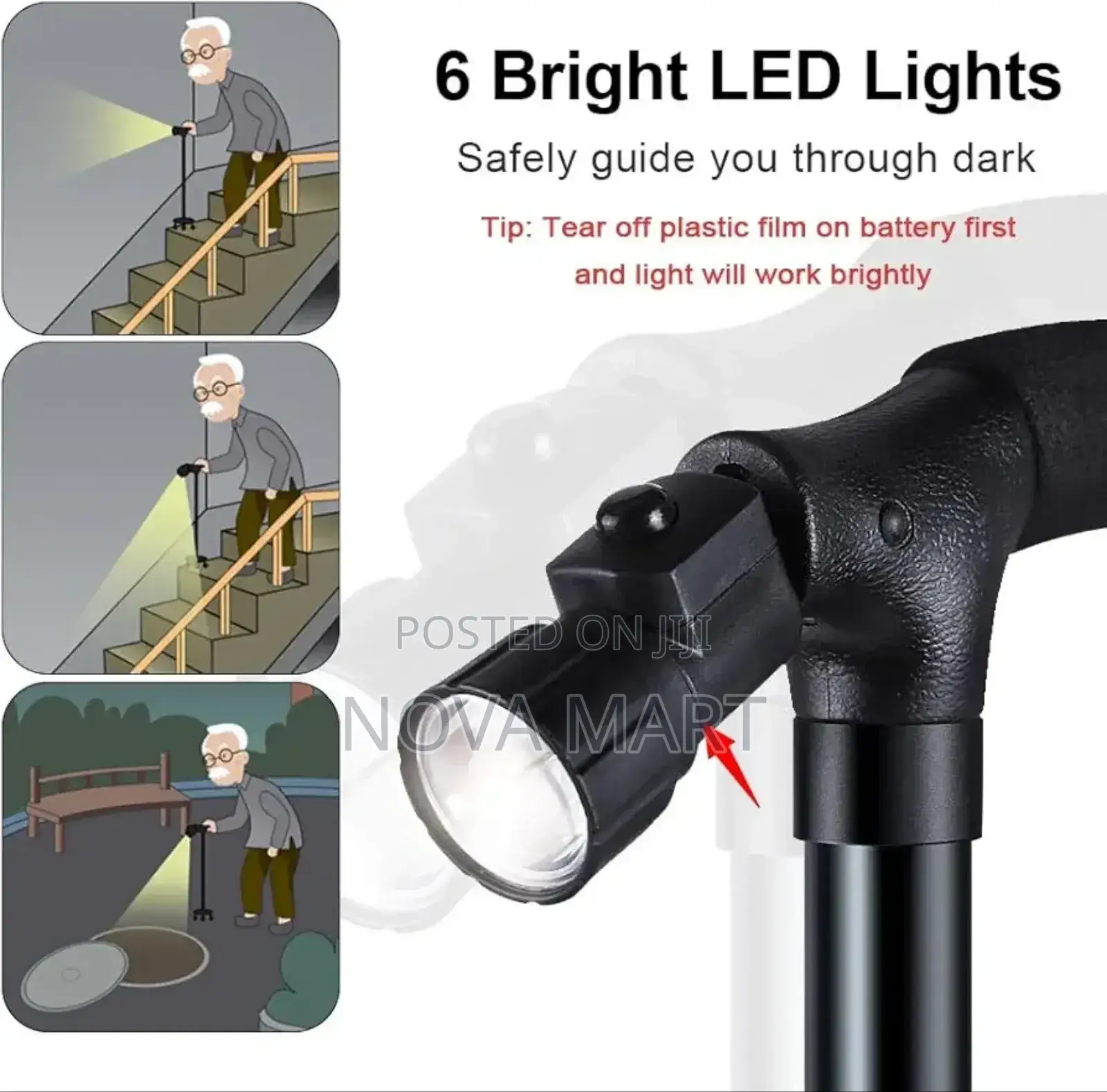 ሊታጠፍ የሚችል የእግረኛ አገዳ ከ Led ብርሃን ጋር