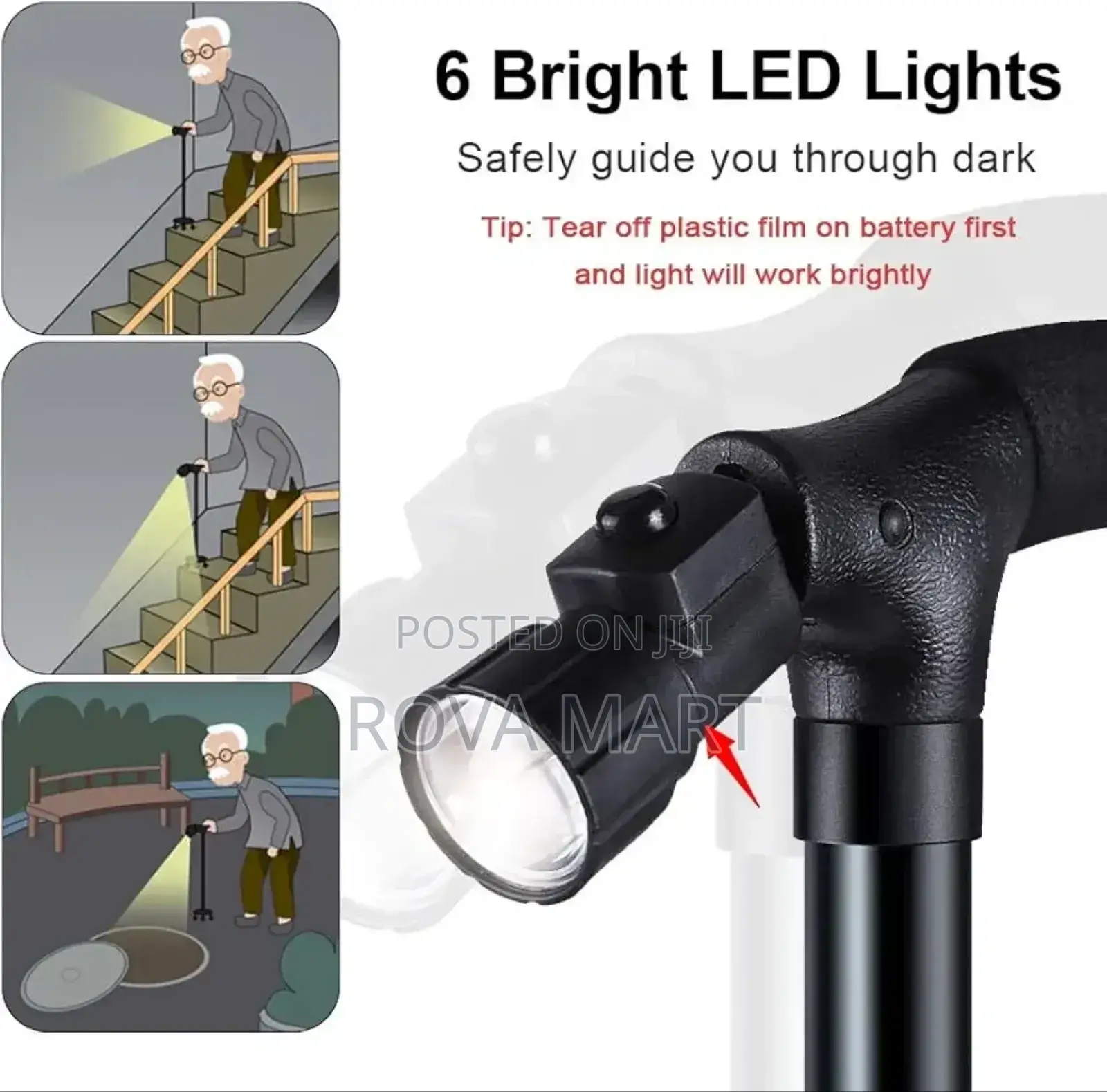 ሊታጠፍ የሚችል የእግረኛ አገዳ ከ Led ብርሃን ጋር