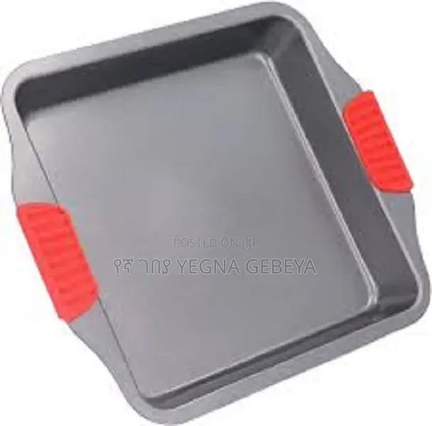Large Baking Tray With Red Silicone Handles