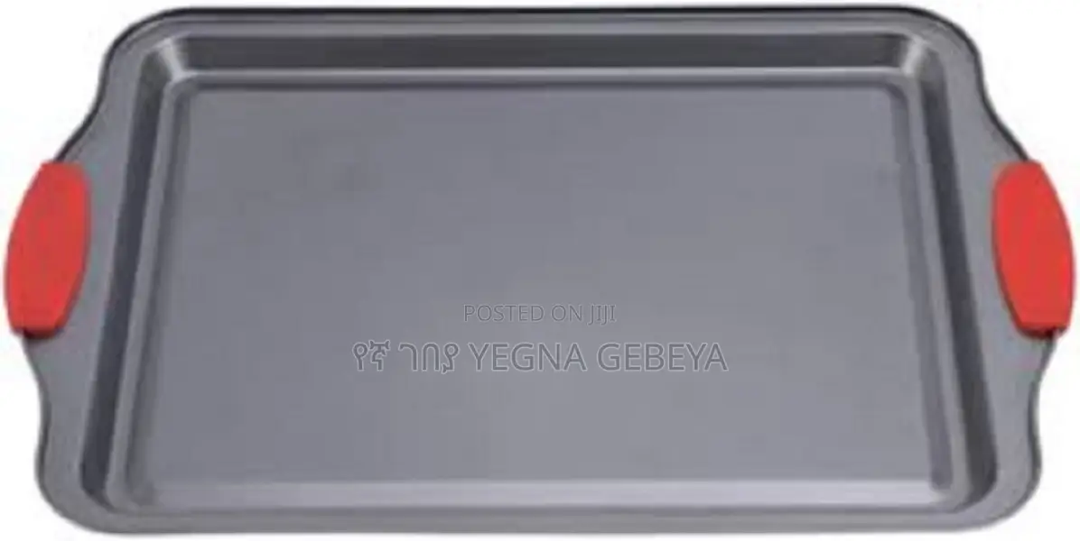 Large Baking Tray With Red Silicone Handles