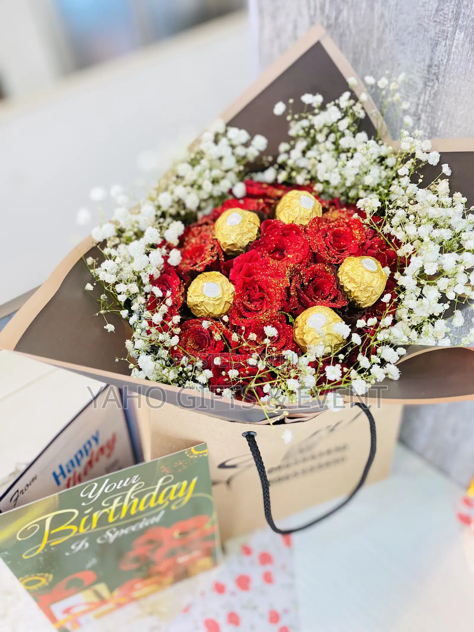 Flower And Ferrero Chocolate Gift Package