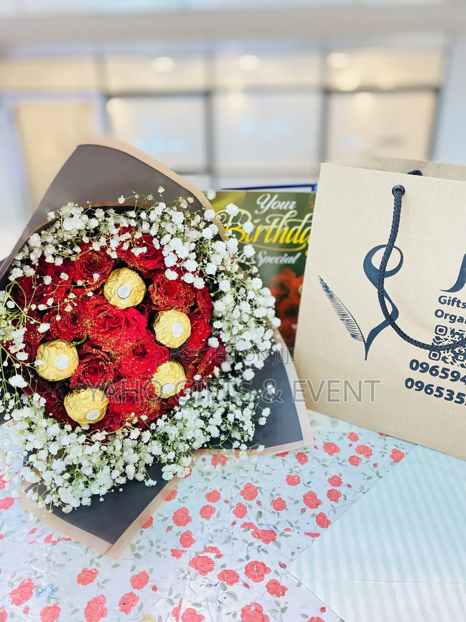 Flower And Ferrero Chocolate Gift Package