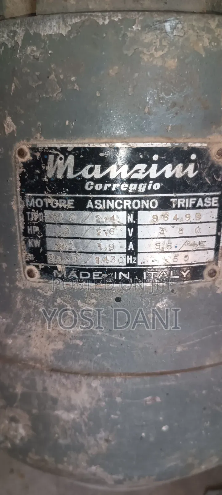 2.6 Hp Manzini Electric Motor –380v, 3 Phase – Made in Italy