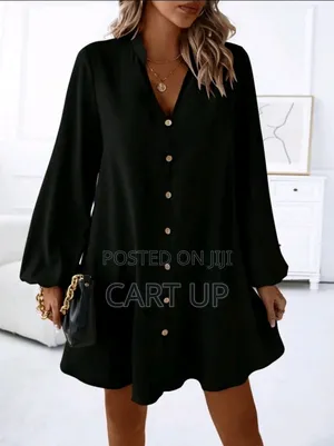 Button Front Lantern Sleeve Dress