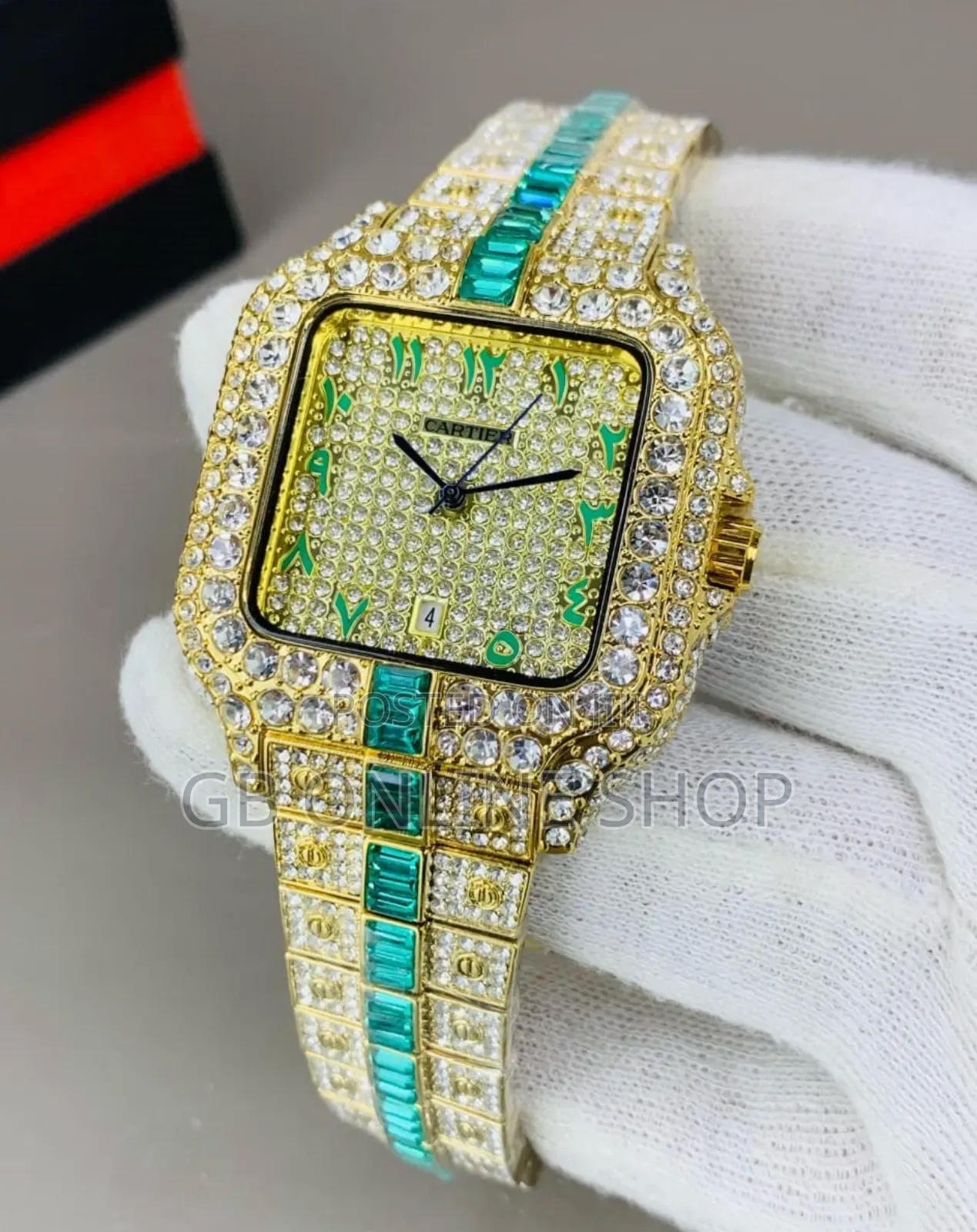 Cartier Branded Arabic Diamond Watch for Men