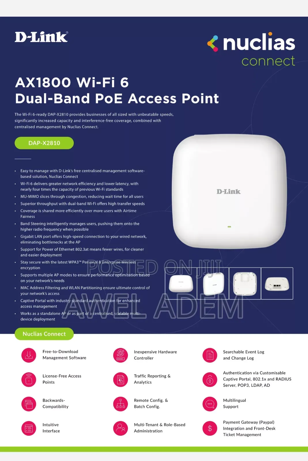 D-Link Poe Access Point Wifi 6 Ax1800 Wave 2 Dual Band