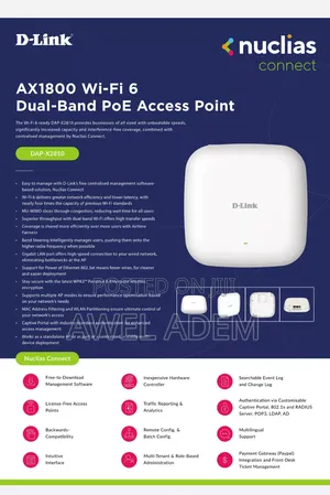 D-Link Poe Access Point Wifi 6 Ax1800 Wave 2 Dual Band