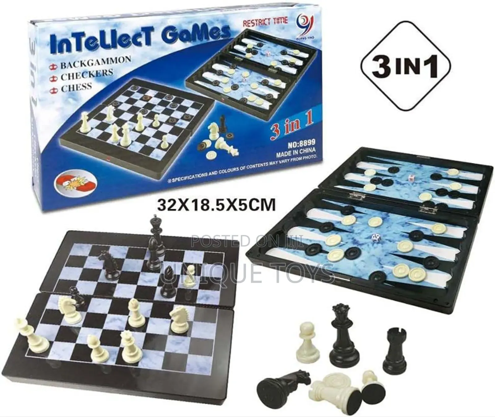 Intellect 3 in 1 Game Board - Chess / Checkers / Backgammon