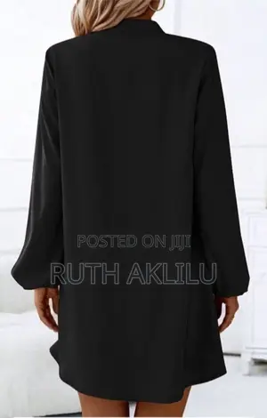 Women Solid Button Front Lantern Sleeve Dress