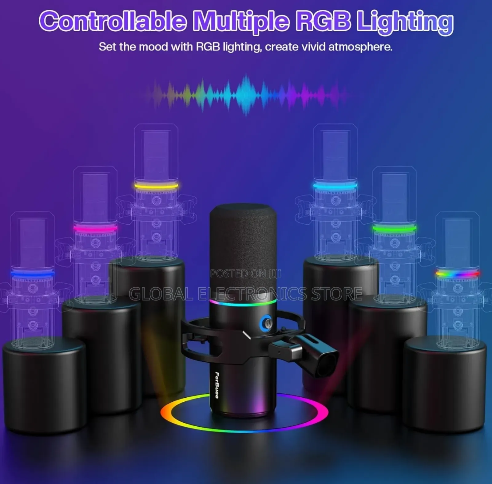 XLR Usb Dynamic Microphone With RGB Light 3.5mm Headphone