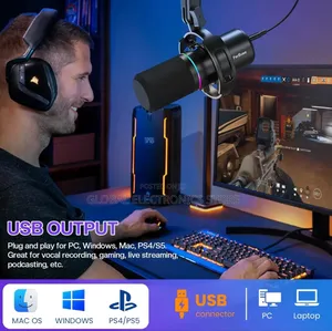 XLR Usb Dynamic Microphone With RGB Light 3.5mm Headphone