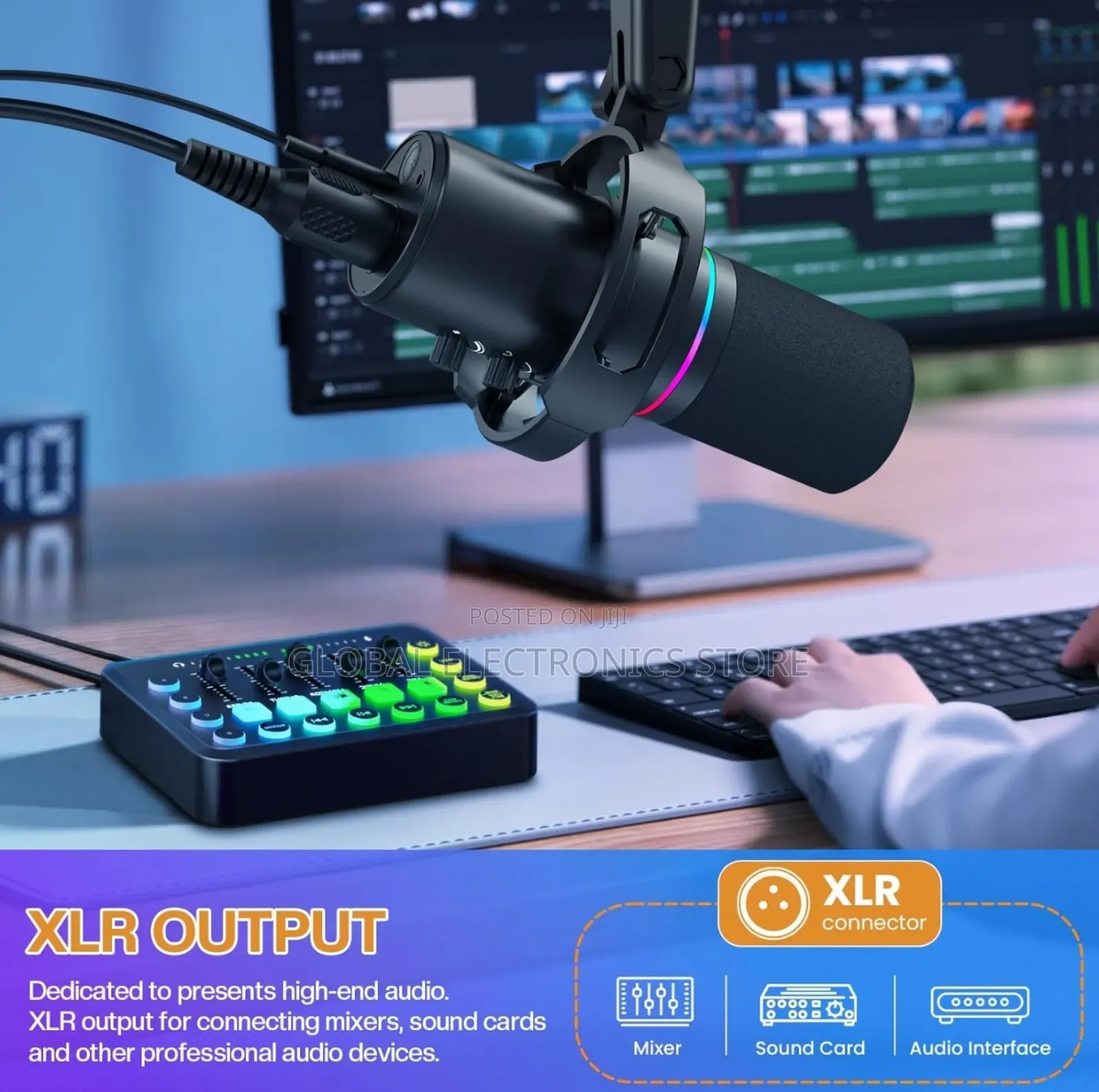 XLR Usb Dynamic Microphone With RGB Light 3.5mm Headphone